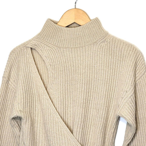 ASTR The Label Sora Mock Neck Cutout Tie Waist Sweater Cream Beige Size M - Picture 3 of 15